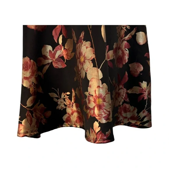 Black metallic gold and rose floral halter mini dress size large made in USA - Picture 3 of 9